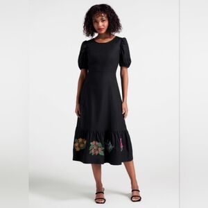 Elegant Black Floral Embroidered Dress Size 16 Princess Highway -Cotton